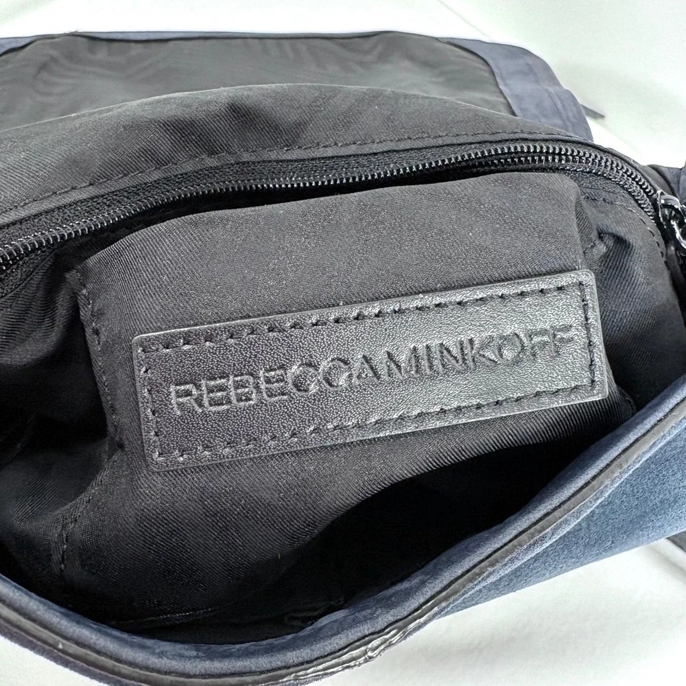 Rebecca Minkoff Vanity Saddle Bag Navy Blue Suede Whipstitch Crossbody Boho